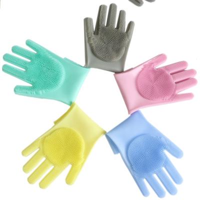 China Magic Dishwashing Heat Resistant Gloves with Scrubber, Reusable Silicone Cleaning Scrub Gloves for Washing Dish, Kitchen, Bathroom for sale