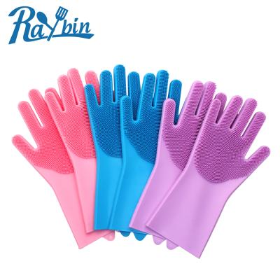 China Dish Washing Hot Sale Kitchen Cleaning Gloves Silicone Rubber Hand Heat Resistant Gloves With Wash Scrubber for sale