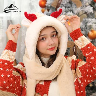 China New Arrivals GOLOVEJOY DMZ71 Long Antler Christmas Gifts Cute Deer Horn Winter Warm Thick Plush 3 Pieces Scarf Hat And Gloves Set for sale