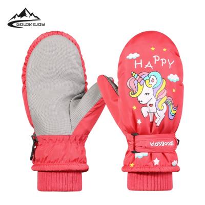 China Cartoon Pattern GOLOVEJOY DRST05 Customize Waterproof Outdoor Children Ski Gloves Cute Cartoon Printing Sports Warm Winter Kids Velcro Pattern for sale