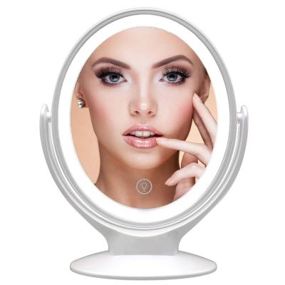 China 2021 Beauty Haircut Smart Cosmetic Light Round Lighted Enlarging Vanity Make Up Rechargeable Table Mirror Hollywood Compact for sale