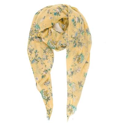 China 2021 Classic Girls Cool Green Sunflower Cotton Voile Head Wrap Scarves Floral Print Daisy Print Hijabs Long Shawls Scarf for sale