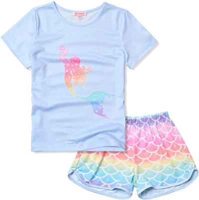 China QUICK DRY Pajamas for Girls Unicorn Summer Shorts Sleeve Sleepwear Pjs Sets Little Kids for sale