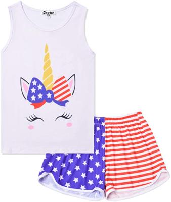 China Girls QUICK DRY Pajamas Sets Unicorn Pjs Sleeveless Summer Night Shirts For Kids for sale