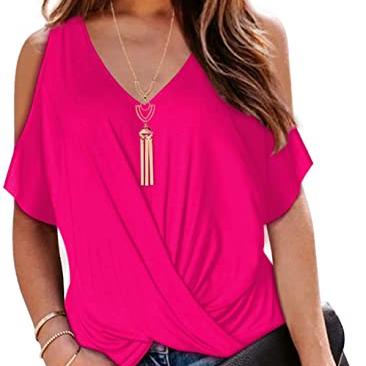 China Women's Anti-Pilling Summer Chill Tops Sheath Short Front Twist Knot V-Neck T-Shirts Draped Blouses for sale