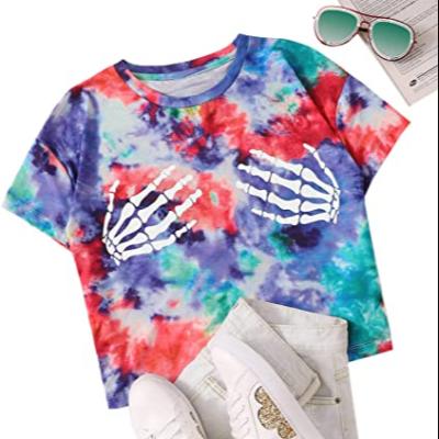 China Dye Print Women's QUICK DRY Tie Around Neck Short Sleeve Crop T-Shirt for sale