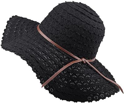 China Women's Sun Straw Hat Wide Brim Summer Striped Hat Roll Up Beach Foldable Floppy Hats for sale