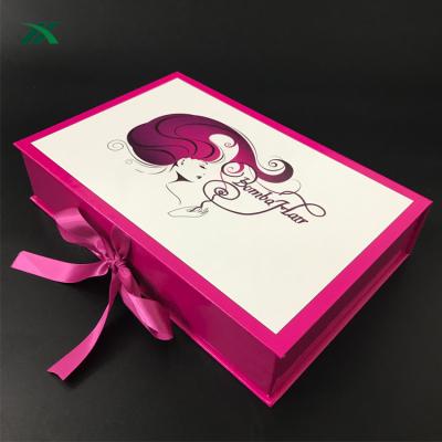 China Recyclable Black Wholesale Custom Hair Extension Box Paper Wig Box Magnetic Logo Packaging Box for sale