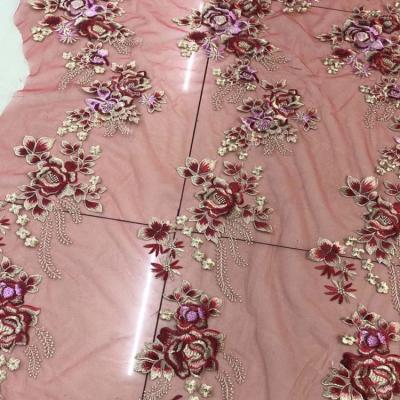 China Other Multicolor Embroidery Mesh Garment Fabric Factory Stock Wedding Cloth 100% Polyester Fabric 125cm for sale