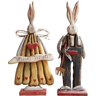 China Retro country minimalist American style old rabbit wood decoration open garden yard rabbit home decoration outdoor ornaments for sale