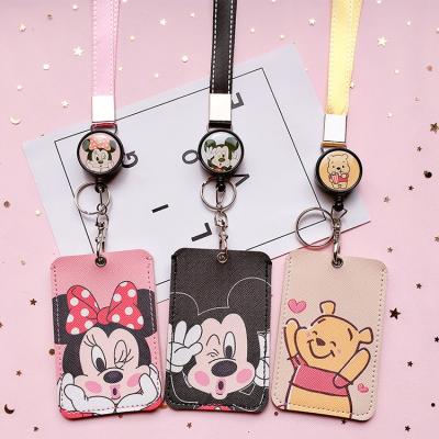 China Fashion High Quality Colorful Customized Leather Card Holder With Retractable Neck Lanyard for sale