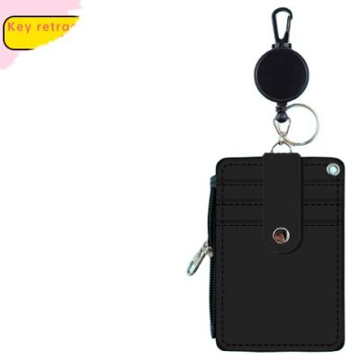 China Custom Fashion Factory Logo Office Pu Leather Id Card Holder Wallet Case With Retractable Lanyard for sale