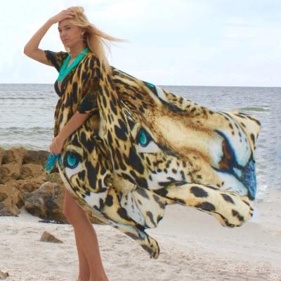 China Amazing Breathable Tiger Print Stretchy Long Kimono Cardigan Beach Bikini Cover Up Belt for sale