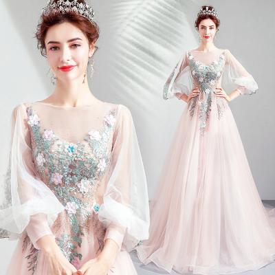 China Crystal Pearl Organza Fabric Breathable Women's High Level Beach Wedding Dress Party Evening Dress for sale