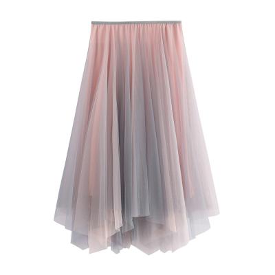 China Breathable soft lady in the spring and irregular summer mesh waist new high pleated skirt for sale