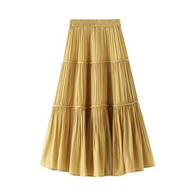 China New 2021 Women's Breathable Summer Bohemia White Cake Skirt With Middle Pleats A Line Skirt The Long for sale