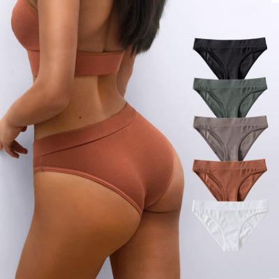 China Hot Selling Breathable Solid Color Sporty Comfort Low Waist High Elasticity Ribbed Cotton Women Panties for sale