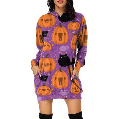 China 2021 New Solid Color Halloween Sweater Women's Sweater Dress Women's Breathable Thin Long Sleeve Hooded Sweater Dress for sale