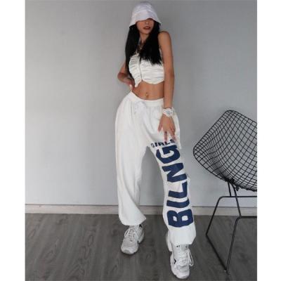 China Breathable Autumn Winter Solid Color Elastic High Waist Pleated Drawstring Casual Women Sweatpants Stacked Trousers for sale