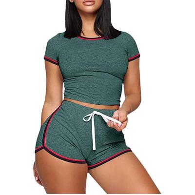 China Breathable Summer Women Sports Fitness Suit Short Suit Running Two Piece Set Woman for sale