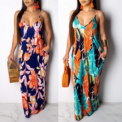 China Breathable Summer Floral Printing Sleeveless Suspender Loose Fit Casual Women Dress for sale