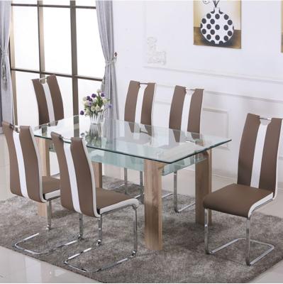 China (Height)Adjustable Living Room Center Table Center Top Design Glass Dining Sets 6 Seater Modern Luxury Stainless Steel for sale