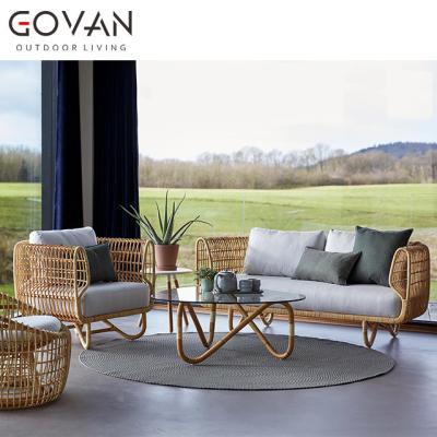 China Modern morden and timeless design all weather round rattan woven garden two seater outdoor sofa for sale