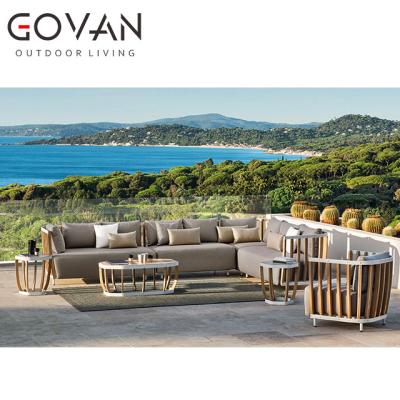 China New modern modern design teak wood with aluminum garden villa hotel furniture sectional outdoor sofa for sale