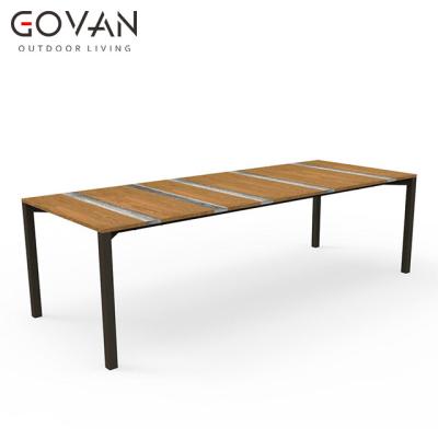 China Home Design Simple Modern Hotel Modern Stainless Steel Frame With Teak Blend Marble Table Top Large Outdoor Garden Dining Table for sale