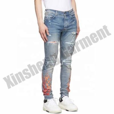 China Wholesale Middle Ripped Skinny Logo Blank Mens Denim Jeans Custom Made Blue New Design Mens Jeans Pants QUICK DRY Trousers for sale