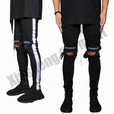 China High quality custom made new plain QUICK DRY soft classic straight jeans destoryed leg ripped teams denim biker pants jeans for sale