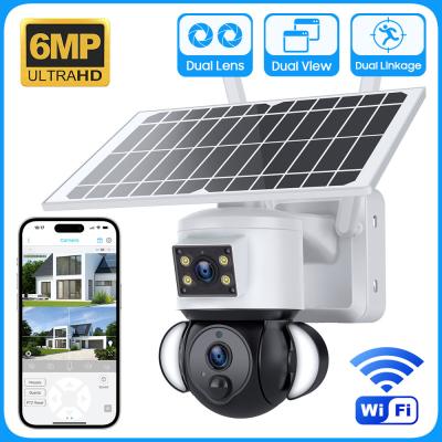 China Glomarket Ubox Dual-Lens Floodlight Solar Battery PTZ Camera 6MP Smart Wifi 4G Security PTZ Camera for sale