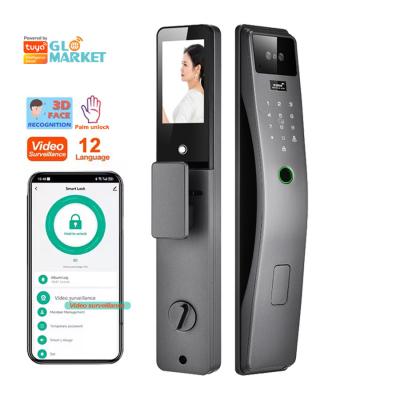 China Glomarket 3d Face Recognition Smart Door Lock Tuya Real Time Video Intercom Wifi Intelligent Door Lock With Palm Print for sale