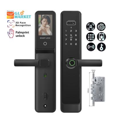 China Glomarket Tuya Wifi Smart Lock Aluminum Wooden Door Face Recognition Palmprint Biometric Fingerprint Digital Smart Lock for sale