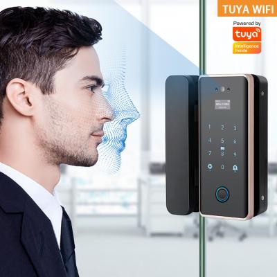 China Glomarket Wifi Tuya App Control remoto Smart Impresión digital Puerta de cristal Bloqueo de tarjeta Contraseña Desbloqueo facial Para empujar Puerta corredera en venta