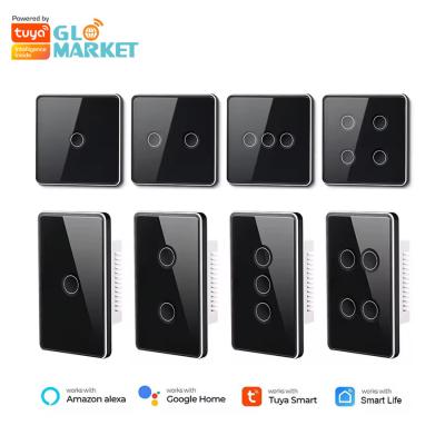 China Glomarket Tuya Zigbee/wifi EU Tempered Glass Concave Button Touch Light Switch 1/2/3/4 Gang Wifi Wall Switch Werken met Google Alexa Te koop