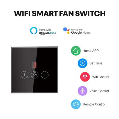 China Glomarket Tuya Smart Wifi Switch de ventilador de teto Eu Standard Glass Touch Wall App Remote Control Switch de velocidade do ventilador elétrico à venda