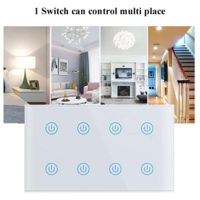 China Glomarket Smart Home 8 Gang Wall Switch US Standard Tuya Voice APP Remote Control Wireless Wall Touch Light Switch for sale