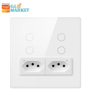 Китай Glomarket Smart Wifi Бразилия Стандартный умный дом Tuya Smart 4 Gang Switch And Socket Wifi Умный настенный разъем Работа с Alexa продается