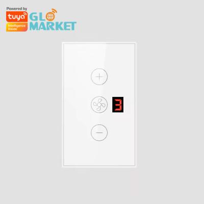 China Glomarket Tuya App Fernbedienung mit Sprachsteuerung Anzeige Stufe 5 Windgeschwindigkeit US Standard WLAN Deckenventilator Glas Touch Wandschalter zu verkaufen