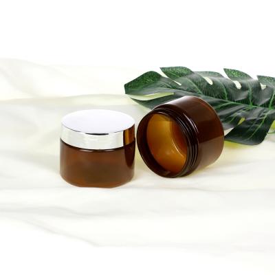 China Amber Pet 150ml Cosmetic Eco-Friendly Plastic Jar Skin Care Body Face Cream Luxury Round Cosmetic Jars for sale