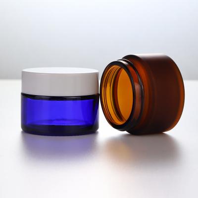 China 5g Cosmetic 10g 20g 30g 50g 60g 100g Round Brown Cosmetic Jars Face Eye Cream Frosted Glass Cosmetic Jars for sale