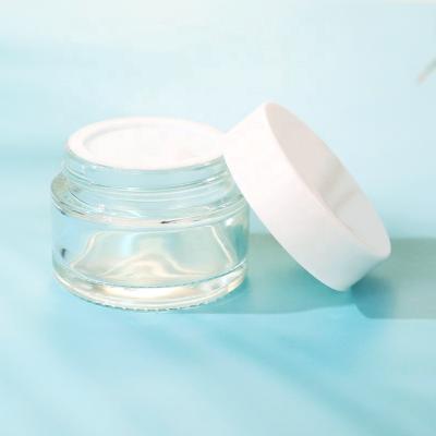 China 30ml Personal Skin Care Packaging Jar High Quality Transparent Glass Cosmetic Lotion Cream Jars With Lids for sale