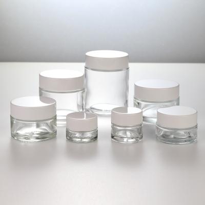 China 5g 10g 20g 30g 50g 60g 100g Screen Printing Cosmetic Empty Custom Glass Cosmetic Jars Frosted Glass Cosmetic Cream Jar for sale