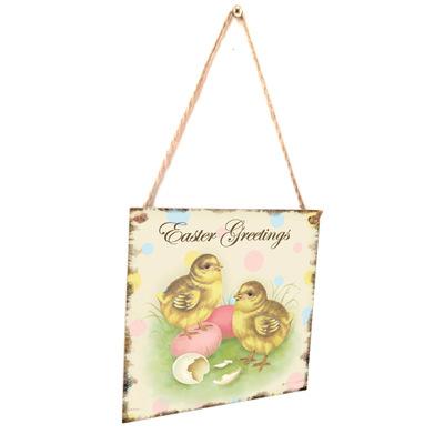 China Beautiful Chery Easter Bunny Chick Patterns Colorful Handmade Wall Door Decorative MDF Hanging Plaque for sale