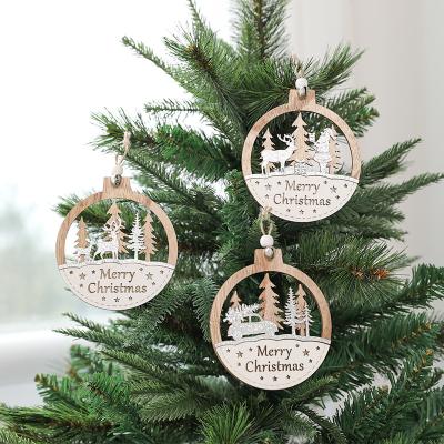 China 2021 Decoration Family Christmas Gift Home Decor Natural Wooden Christmas Tree Ornaments For Promotional for sale