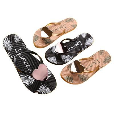 China Wholesale 2021 New Summer Gold Heart-shaped Lightweight Women's Black Slip-resistant Bohemian Beach Shoes Flip Flops Slippers for sale