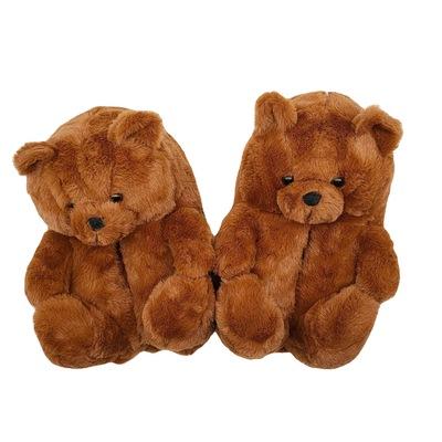 China Fashion Trend Cute Christmas Teddy Bear Women Plush Slide Cartoon Bear Bedroom Slipper Faux Fur Furry Slippers for sale