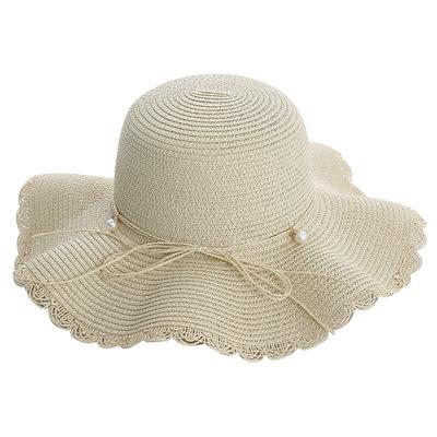 China Character brim flower lace bow knot beach straw hat fashionable multicolor optional wide sun hat for women for sale