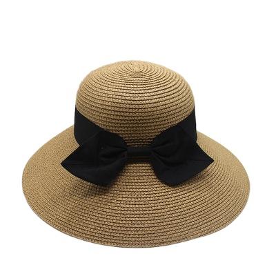 China Foldable Character Ladies Summer Dome Bow Decoration Women Beach Travel Straw Sun Hat for sale